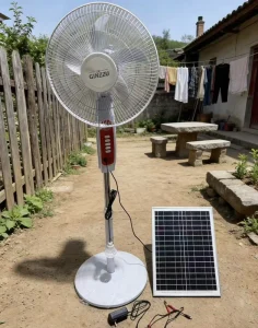 12V DC Battery Outdoor Air Cooling Fan Quiet 60dB Adjustable Height Oscillation White Plastic Mechanical Wind