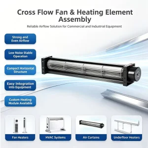 12V DC Cross Flow Fan 040 Series Stainless Steel Blades Two Ball Bearing 70000 Hours Lifespans for Communication Cabinet