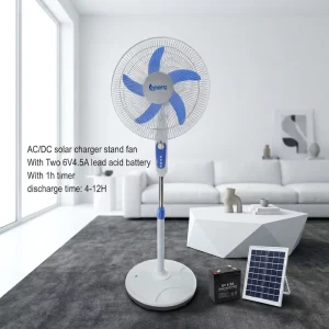 12V DC Motor 16 Inch Rechargeable Stand Fan, Plastic Parts, Solar Fan with Timer and Emergency Solar Charger