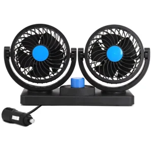 12V Electric Car Fan 360 Degree Rotatable 2 Speed Dual Head Car Auto Cooling Air Circulator Fan for SUV RV Auto Vehicles Golf