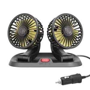 12V Portable Dual Head Car Fan 360 Degree Rotation Car Auto Air Cooling Fan DC USB Air Circulation Fans for Dashboard RV Truck
