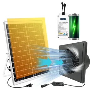 12V Wall Mounted Round Ventilator Exhaust Fan with 25W Solar Panel 4A Battery CE RoHS Certified for Home Kitchen & Bathroom
