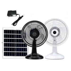 12W Mono Panel Solar Fan 10000mAh Ternary Lithium Battery 12H Runtime 15W Rechargeable Desk Fan with 3 Speed Rotary Switch