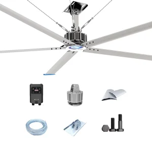 12ft Industrial Big Ceiling Fan with 5 Blades Quiet DC Motor 220V Aluminum Alloy Silver HVLS Factory Fan for Warehouse