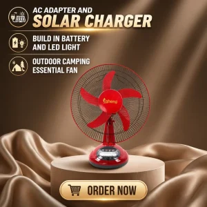 12inch 12V Portable Rechargeable Table Fan Ac Dc Solar Fan with LED Light and Batteries Outdoor Emergency Cample Table Fan