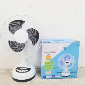 12inch AC DC Rechargeable Table Fan 3 Speeds with Lead acid Battery with Led Light 0.5 Hour Timer AC Charging Can Charge Phone