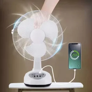 12inch Smart Solar Table Fan Set With LED Bulbs & Digital Control Two Wind Speed Household Plastic Smart Fans