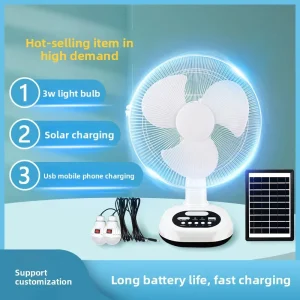 12inch USB Solar Rechargeable Oscillating Portable Plastic Table Fan with Light Brushed Motor Remote Control