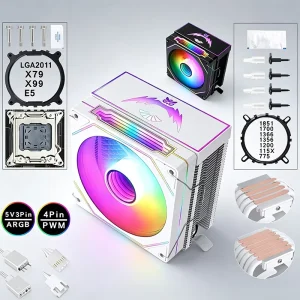 12th Generation 4 6 Copper Tube 1151 CPU Radiator 120mm Colorful ARGB Air Cooled PWM Fan 1700 Pin AM4 1366 X79