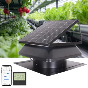 14” 7-Blade Steel Propeller HVAC Exhaust Fans Hybrid Solar 50W Ball Bearing Attic Vent Heat Extractor for Farm Roof Ventilation