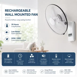 14 Inch Wall Mounted AC/DC Fan with Solar Panel, LED and USB Output, Ventilador Solaire Rechargeable Solar Cooling Fan for Home