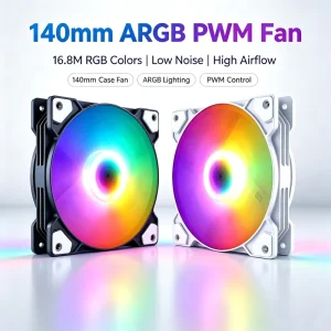 140mm ARGB PWM Case Fan 5V Addressable RGB Computer Cooling Fan Low Noise High Airflow PC Chassis Cooler Black White