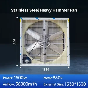 1530*1530 1500W 380V Fan Negative Pressure Green House Greenhouse Poultry Farm Wall Exhaust Negative Pressure Fan for Cooling