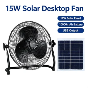 15W Solar Fan 3 Speed Adjustable Floor Fan for Home Camping Emergency Power Outage