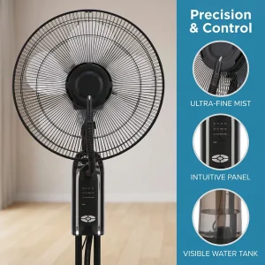 16 18 Inch Remote Control Mist Fan with LED Display Smart Water Spray Standing Fan for Home Office Cooling Pure Copper Motor