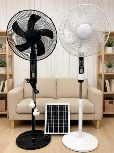 16 18 Inches 3 Blade Rechargeable Solar Stand Fan AC DC Charging Panel & Battery with High Wind Speed 25W