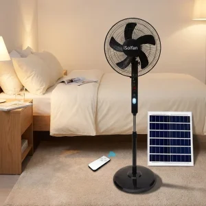 16 18 Inches 5 Blade Rechargeable Solar Panel Stand Fan AC DC 12V Charging Lithium Battery High Wind Speed Outdoor 25W