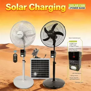 16/18 Inches 5 Blade Rechargeable Solar Stand Fan AC Solar Powered Lithium Battery with High Wind Speed 25W ABS 5-12 Hours
