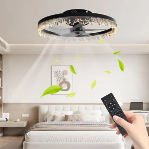 16″ 20″ 24″ Ceiling Fan LED Light Flush Mount Modern Fixture Kit With Remote APP Control