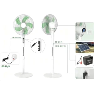 16 Inch 12V DC Input Rechargeable Solar Fan External Battery Adjustable Height Remote Control Strong Wind Pedestal Outdoor Fan