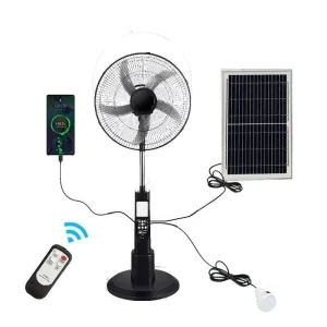 16-Inch 12V DC Solar Powered Standing Fan Rechargeable Battery LED Light Panel Portable Quiet Cooling Fan for Home Outdoor Use