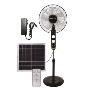 16-Inch 12W Solar-Powered Floor Fan with Lithium Battery Solar Panel 3-Speed Remote Control for Outdoor and Household Use