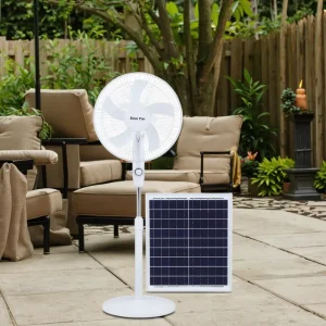 16 Inch 15W Lithium Battery Solar Stand Fan with Solar Panel Adapter Charging Mechanical Control for Outdoor Hotel Use