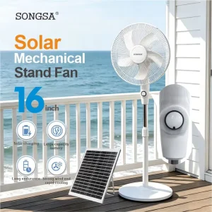 16 Inch 3 Speed Mechanical Knob Rechargeable Solar Standing Fan for Home and Outdoor Use