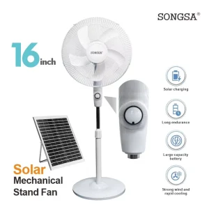 16 Inch 3 Speed Mechanical Knob Solar Standing Pedestal Fan with Night Light