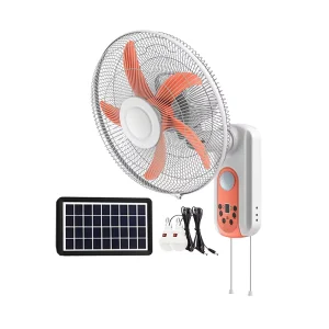 16 Inch 5 Blades 9 Speeds Emergency Portable Electric Mini Rechargeable Led Light AC DC Solar Wall Fan for Home