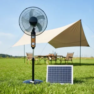 16 Inch 5 Blades Solar Standing Fan Brushless Motor Energy Saving Powerful Airflow Solar Cooling Pedestal Fan with Solar Panel