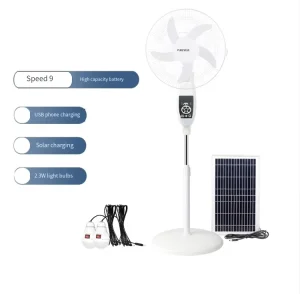 16 Inch 9 Speed Solar Fan Remote Control Rechargeable Floor & Standing Fan with High Capacity Battery
