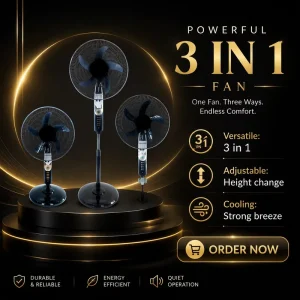 16 Inch AC DC Fan with LED Light Portable USB Air Cooling 3 in 1 Fan for Home Hotel Powered by DC 12V Battery