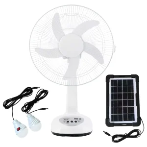 16 Inch AC DC Rechargeable Solar Table Fan with Two Bulbs