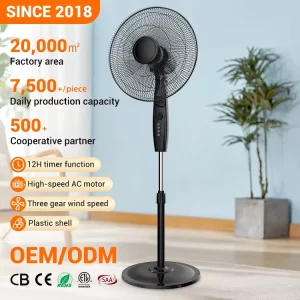16 Inch AC Motor Pedestal Fan 7 Blades 3 Speeds Timeable Floor Fan ABS 65W Stand Fan