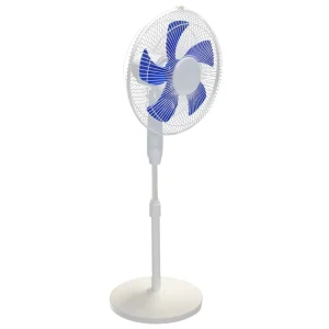 16 Inch Blue Electric Pedestal Fan with Remote Control Mechanical 3 Speed Oscillating Adjustable Height for Home and Hotel Use
