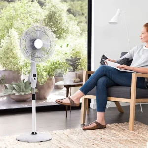 16 Inch Brushless 12V DC Rechargeable Pedestal Floor Standing Fan Remote Control with Solar Energy System Electric Power Source