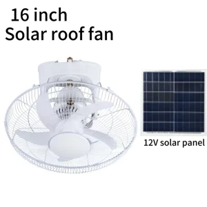 16-Inch DC Motor Mechanical Roof Fan for Hotel Use Outdoor Car RV Trucks Household Solar/Electric Powered White Metal Mesh 5