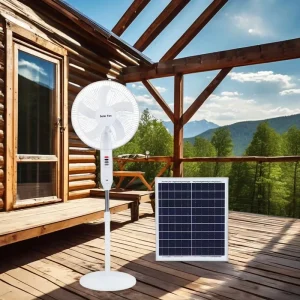 16 Inch DC12V Solar Stand Fan with 12W Solar Panel Rechargeable Battery AC DC Input LED Light 7 9 Hours Working Time