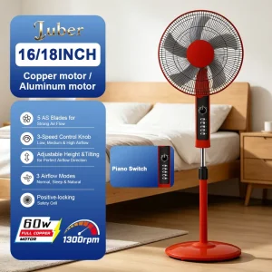 16 Inch Electric 3 Speeds Stand Fan Big Wind Oscillating Tower and Pedestal Fans for Home Use High Efficiency Cooling Fan