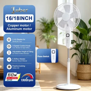 16 Inch Electric Floor Stand Fan with 5 Blades Air Cooling Box for Home & Hotel Installation Plastic Fan