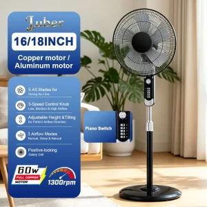 16 Inch Electric Mechanical Energy Efficient Oscillating Adjustable Height Pedestal Floor Fan Piano Switch Industrial Plastic