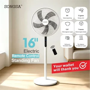 16-Inch Electric Oscillating Stand Fan with Remote Control