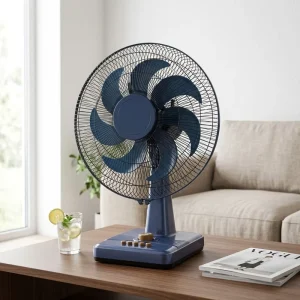 16-Inch Electric Oscillating Table Fan, Air Circulation, 7 Blades, Curved Design and Timer
