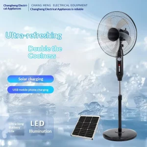 16-Inch Emergency Solar-Charging Mechanical Adjustable Height Oscillating 3-Speed Vertical Fan Lighting Hotel Household