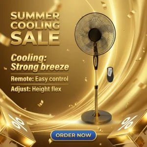 16 Inch Floor Home Remote Control Electric Air Cooling Fan Adjustable Height for Household Outdoor Use Energy Efficient