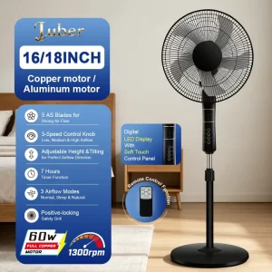 16 Inch Floor Hotel Household Outdoor Mechanical Plastic Oscillating Electric Fan Air Cooling 3 Wind Speeds Adjustable Height