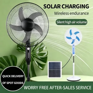 16 Inch Floor Standing Fan Household Efficiency Rechargeable Multi function with Solar Panel and LED Light for Home
