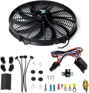 16 Inch High Performance Electric Radiator Cooling Fan 120W 1000+ CFM 12V Reversible Quiet Operation Thermostat Wiring Relay Kit