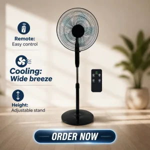 16 Inch High Quality Cooling Standing Fan with remote Control and Adjustable Height for Home Outdoor & Hotel Use